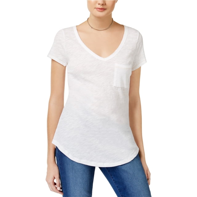 maison Jules Camiseta básica con bolsillo para mujer, blanca, pequeña