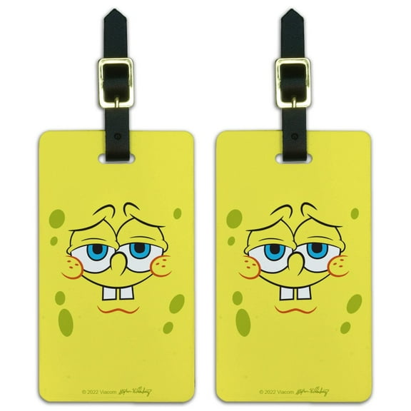 SpongeBob Confident Face Luggage ID Tags Suitcase Carry-On Cards - Set of 2