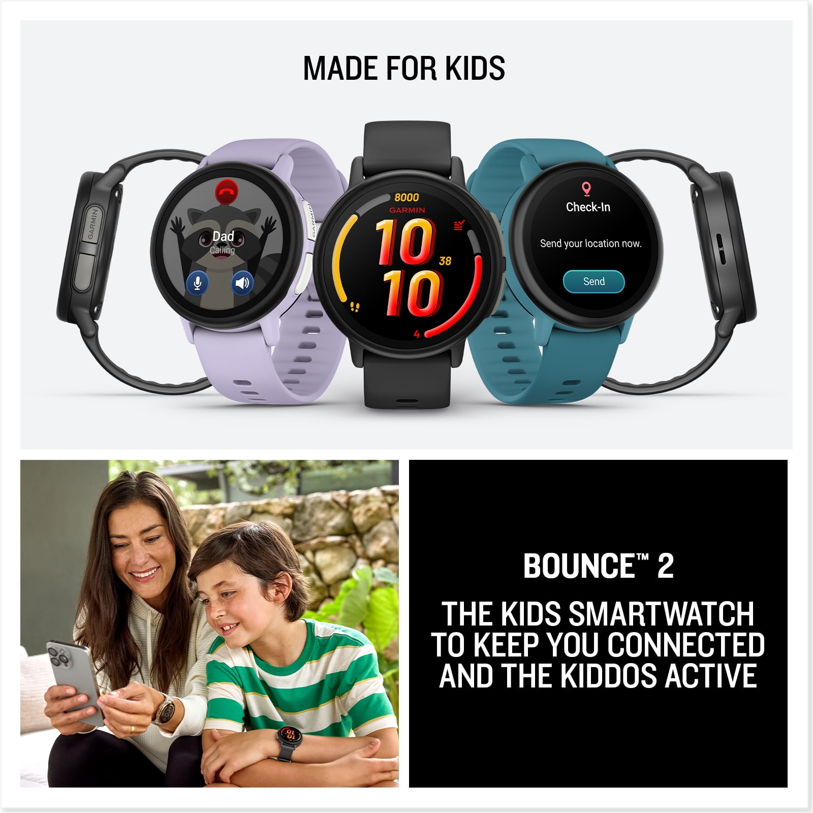 Garmin Bounce 2 (Slate Gray) Kids GPS Smartwatch Gift Box Bundle with PlayBetter HD Screen Protectors, Wall Adapter & Hard Case