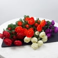 thumbnail image 5 of Clearance | Purple Artificial Camellia Tea Rose Bouquet, 6 Heads Fabric Floral Arrangement with Green Leaves for Home Vase Display Wedding Centerpiece Table Decoration, 5 of 8