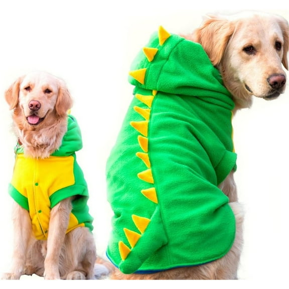 FLAdorepet Funny Halloween Large Dog Dinosaur Costume Outfits,Dog Pajamas Hoodie Winter Warm Pet Clothes Coat for Golden Retriever Pitbull(Green, 7XL)