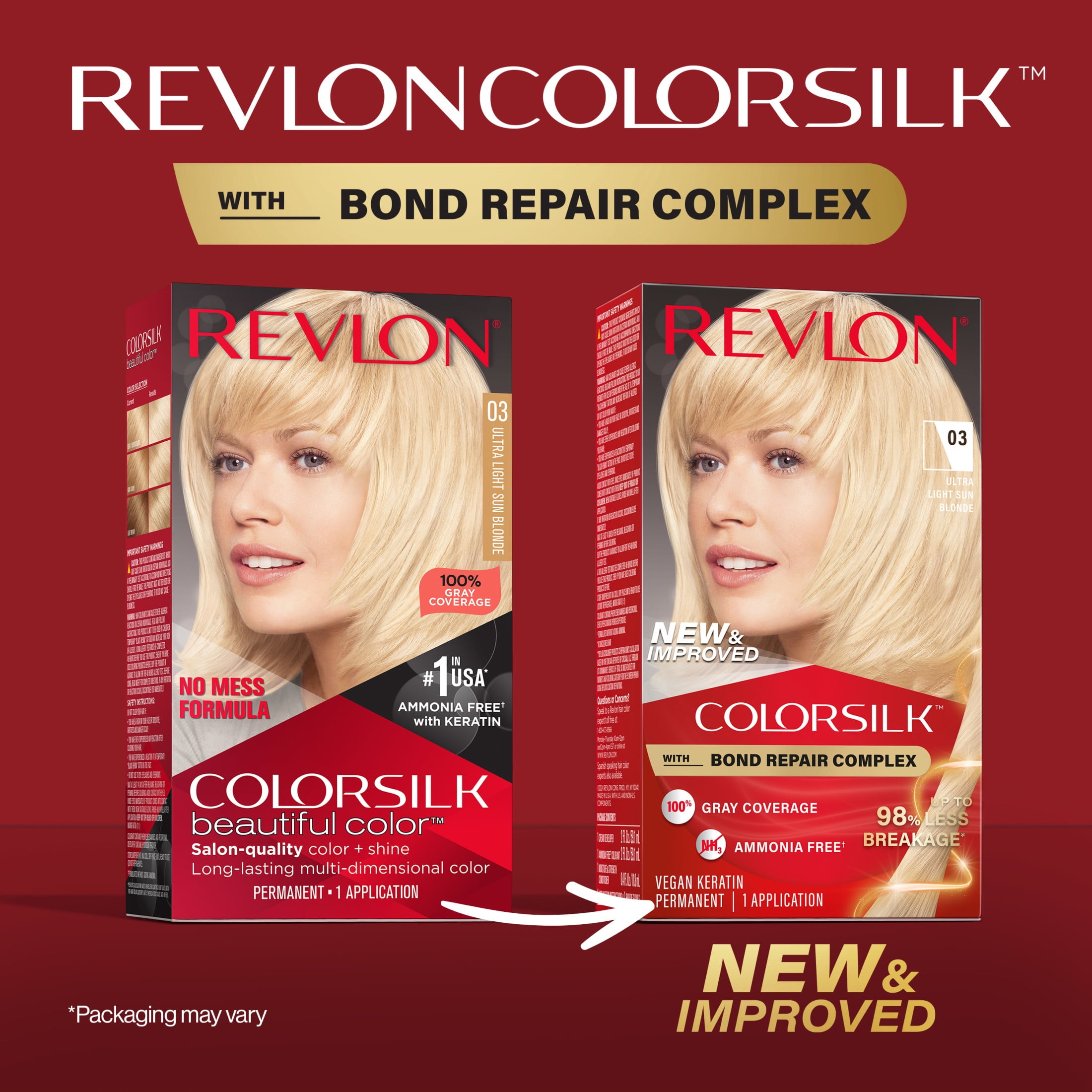 (3 pack) Revlon ColorSilk Permanent Hair Color, Bond Repair Complex, 03 Ultra Light Sun Blonde, 1 pa(图4)
