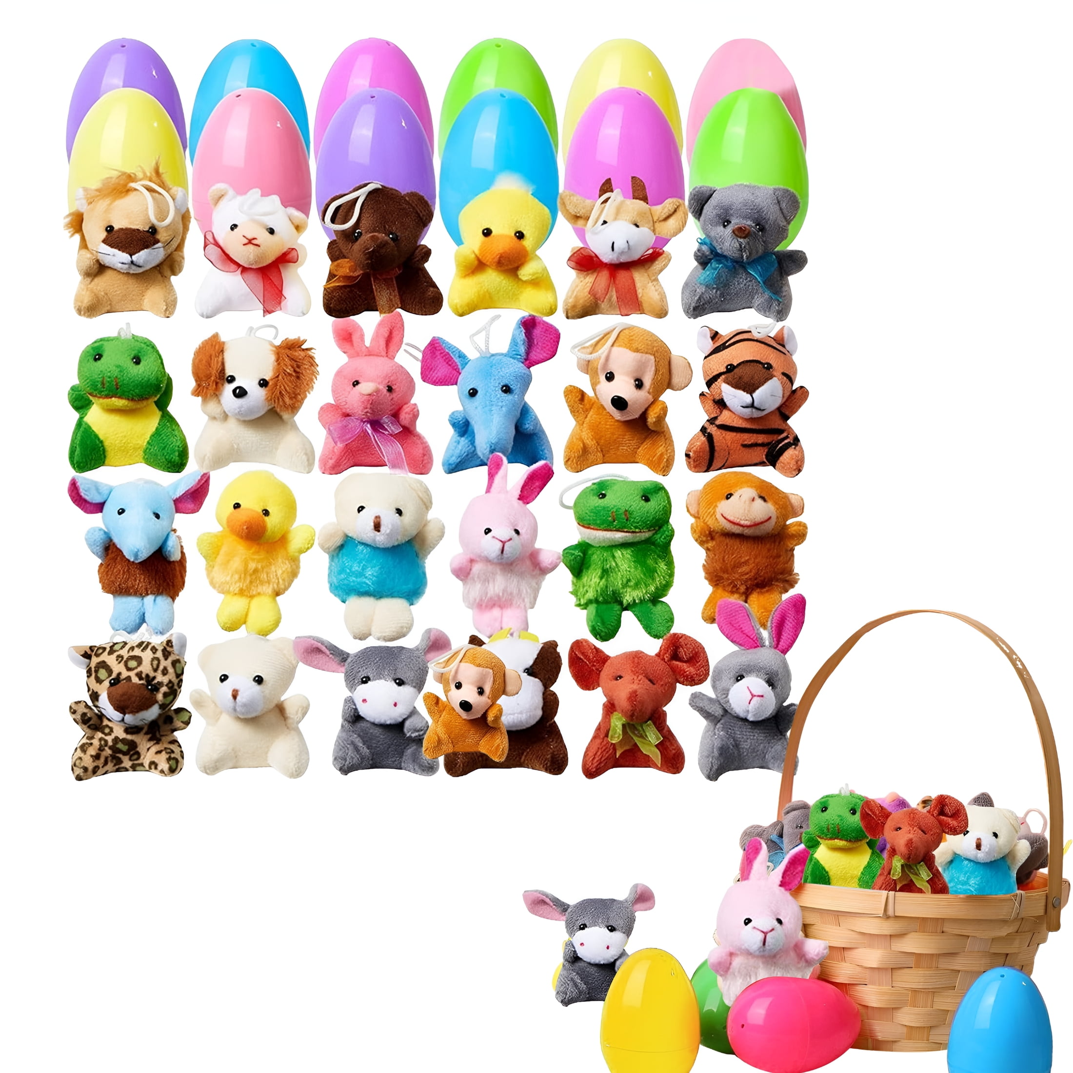 BESTSKY 2026 New Prefilled Easter Eggs of Mini Stuffed Animal Plush Toys Stuffer for Kids Easter Egg Hunt Filler and Party Classroom Prize Supplies 12Pcs / 24Pcs / 36Pcs(B)