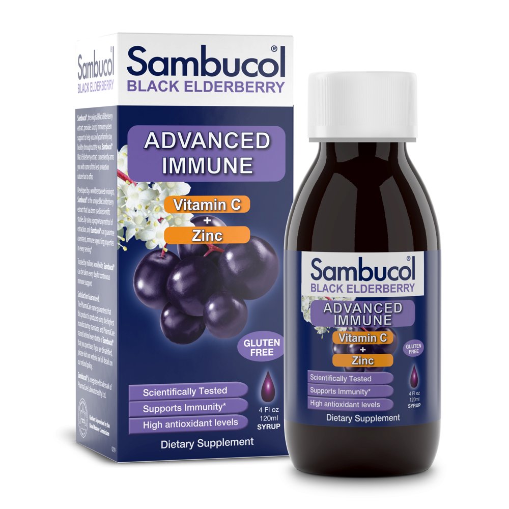 Sambucol Original Formula + Vitamin C + Zinc Black Elderberry Syrup, 4
