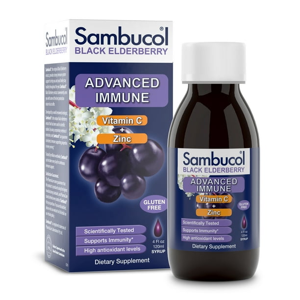 Sambucol Advanced Immune Black Elderberry Syrup with Vitamin C and Zinc, 4oz Bottle Walmart