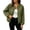 Army Green, variant on Women's Wool Blend Zip-Up Casual Jacket Ghalytn Round Neck Cropped Long Sleeve Loose Outerwear with Pockets