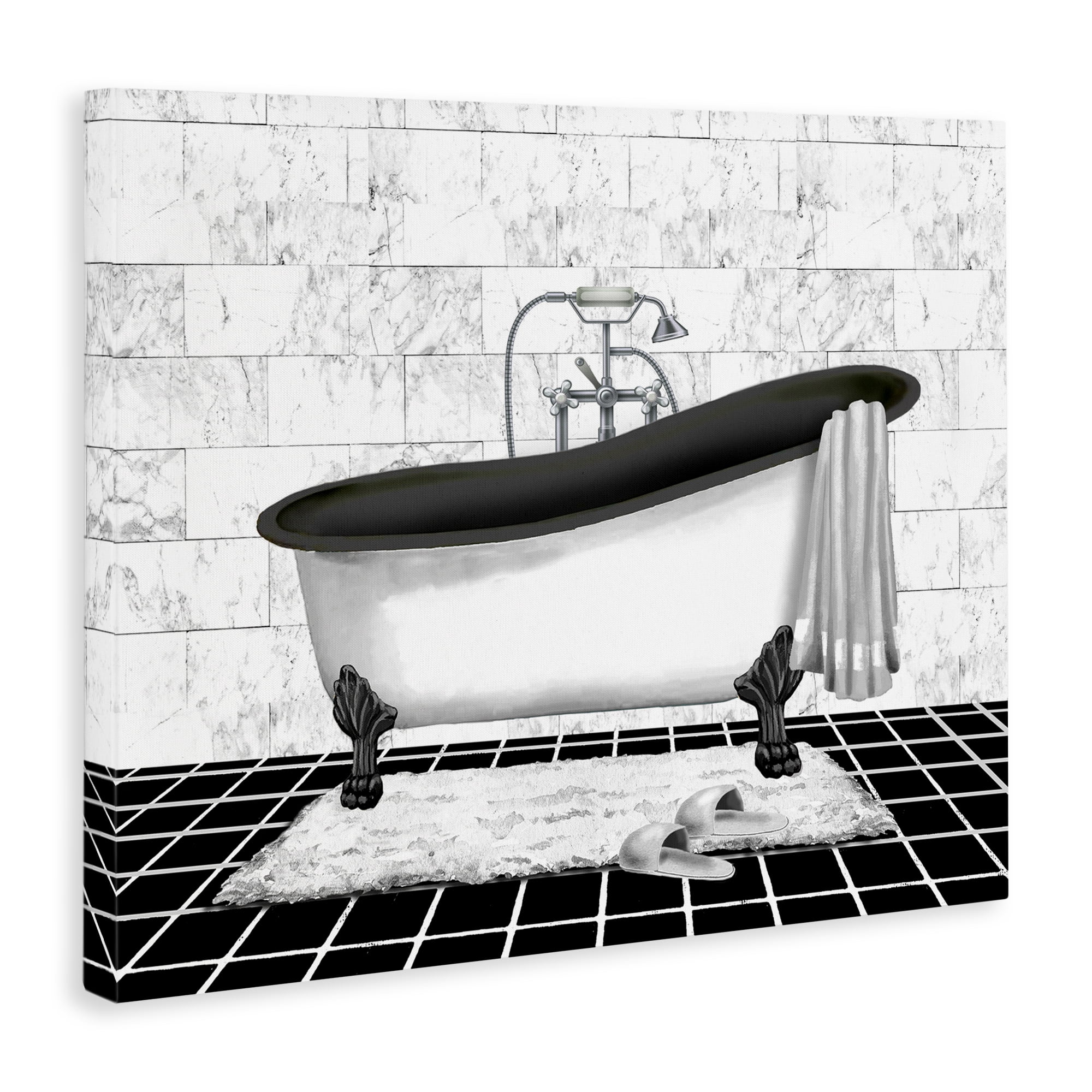 Stupell Industries Marble Pattern Bath Typography Painting Gallery Wrapped Canvas Art Print Wall Art, 48 x 36