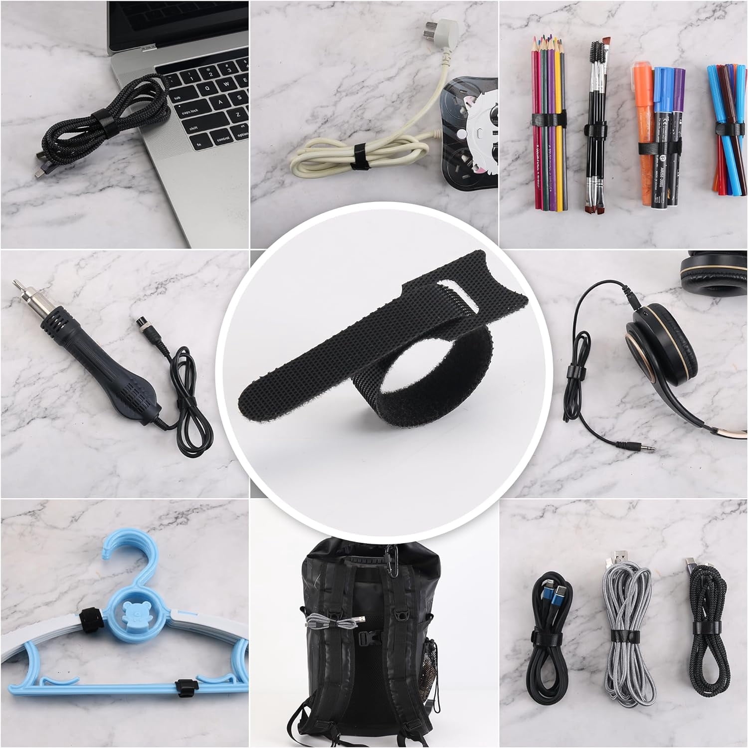 FEFEFW-Reusable Cable Ties, 210 PCS 6 Inches Adjustable Cord Straps Wire Organizer Cord Wrap and Hook Loop Cable Management