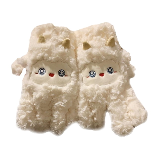 Guantes de invierno para mujer, cómodos guantes de felpa para correr, viajar y hacer compras. Blanco