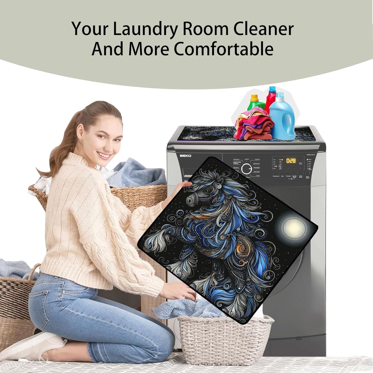2 Pcs Washer And Dryer Covers for The Top 19.7 x 23.6 Inches Dryer Top Protector Mat Non Slip Washing Machine Cover Fits Most Washers Dryers