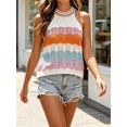 thumbnail image 3 of Sleeveless Colorful Striped Block Halter Neck Women Knit Tank Tops, 3 of 6