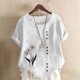 thumbnail image 1 of Karight Womens Cotton Gauze Shirt Dandelion Print Summer Beach Blouse Short Sleeve Casual Loose Comfy Tunic Tops Plus Size, 1 of 4