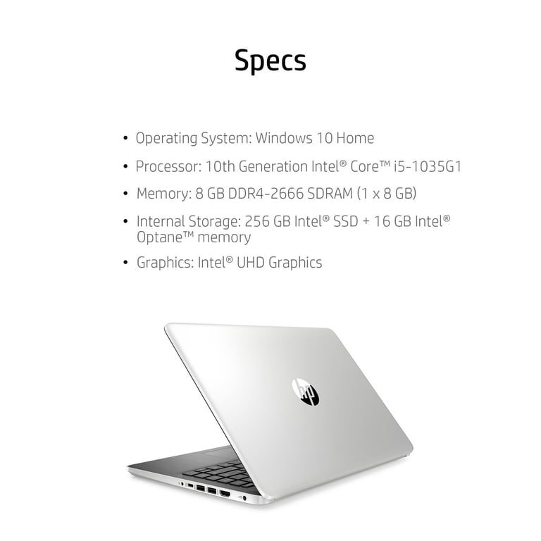 HP, 14 Laptop, Intel Core i5-1035G1, 8GB SDRAM, 256GB SSD, Silver
