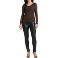thumbnail image 2 of Women's Semi Sheer Long Sleeve Ruched V Neck Sequin Panel Casual Party Shirt Top XS Dark Brown, 2 of 6
