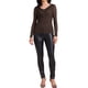 thumbnail image 2 of Camisa casual de fiesta de manga larga semi transparente con fruncidos y panel de lentejuelas para mujer, talla XL, marrón oscuro, 2 of 6