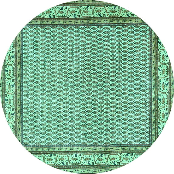 Ahgly Company Machine Washable Indoor Round Persian Turquoise Blue Traditional Area Rugs, 7' Round