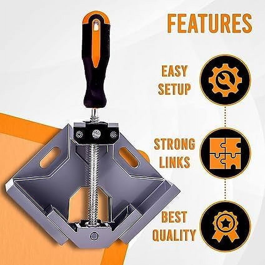 Single Handle 90 Degree Right Angle Clamp - Adjustable Aluminium Alloy Quick Grip Corner Clip Clamp Tool for Woodworking, Welding, Photo Frame and Other Projects - Grey (Pack of 2)