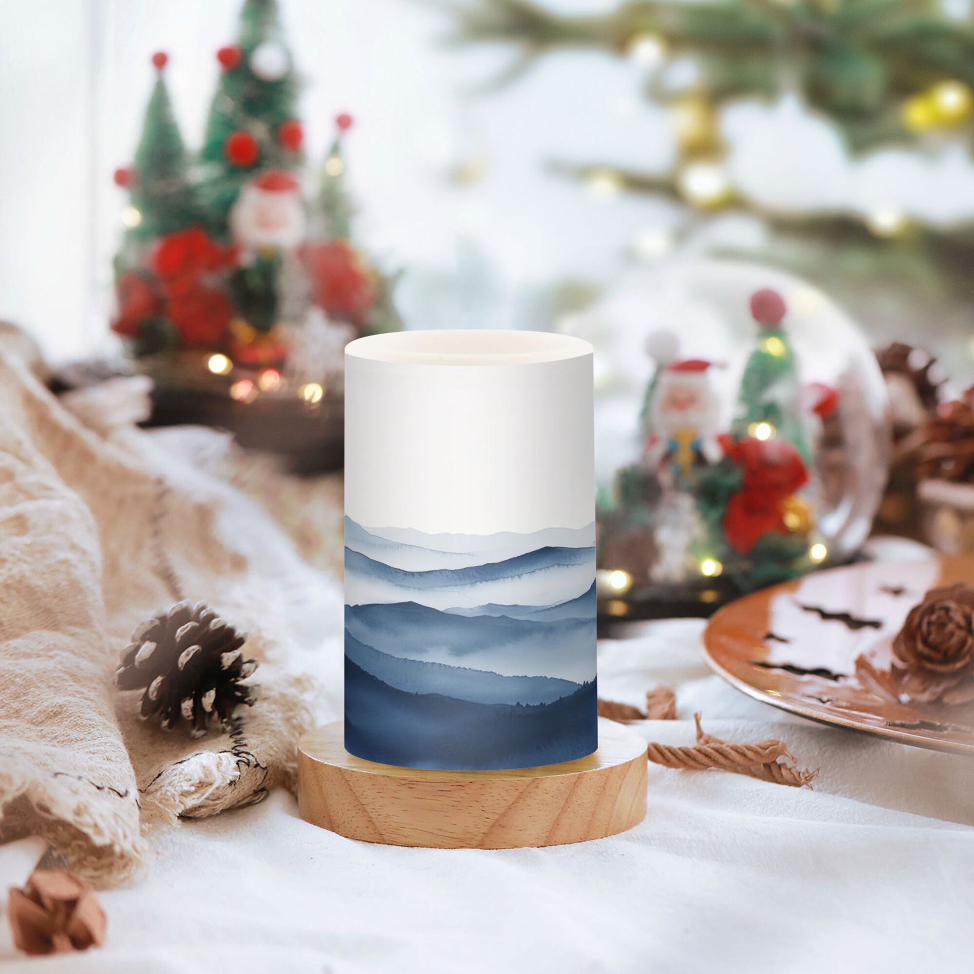 Yayeee Flameless Candles with Remote Flickering Battery Operated Multi Color Changing, Watercolor Mountains
