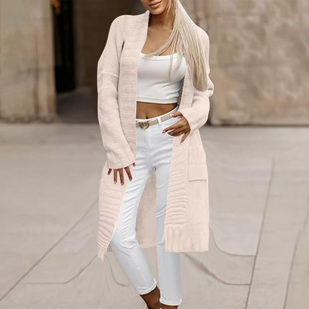 Cárdigan largo de mujer con doble bolsillo, suéter de punto, cárdigan informal de moda, top acrílico para mujer