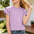 thumbnail image 4 of XIYON Girls T Shirts Girl Fashion Casual Top With Ruffle Hem And Pull String Detail Pure Color Short Sleeve Tee For Everyday Wear Casual Tshirts 10-11 Years, 4 of 5