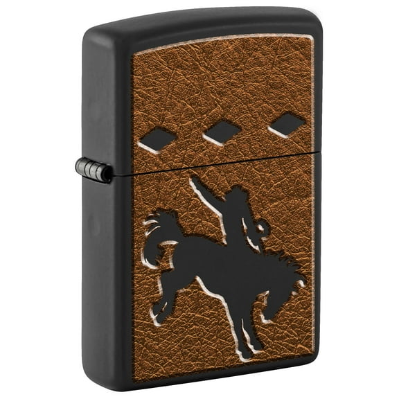 Zippo Lighter: Bucking Bronco and Cowboy - Black Matte 81144