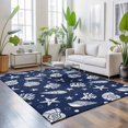 thumbnail image 3 of 4'x6' Area Rugs, Navy Blue Coastal Indoor Outdoor Area Rug for Living Room Bedroom, Nautical Starfish Coral Shell Summer Ocean Washable Bathroom Rugs Kitchen Floor Carpet Mats Home Decor Aesthetic, 3 of 6
