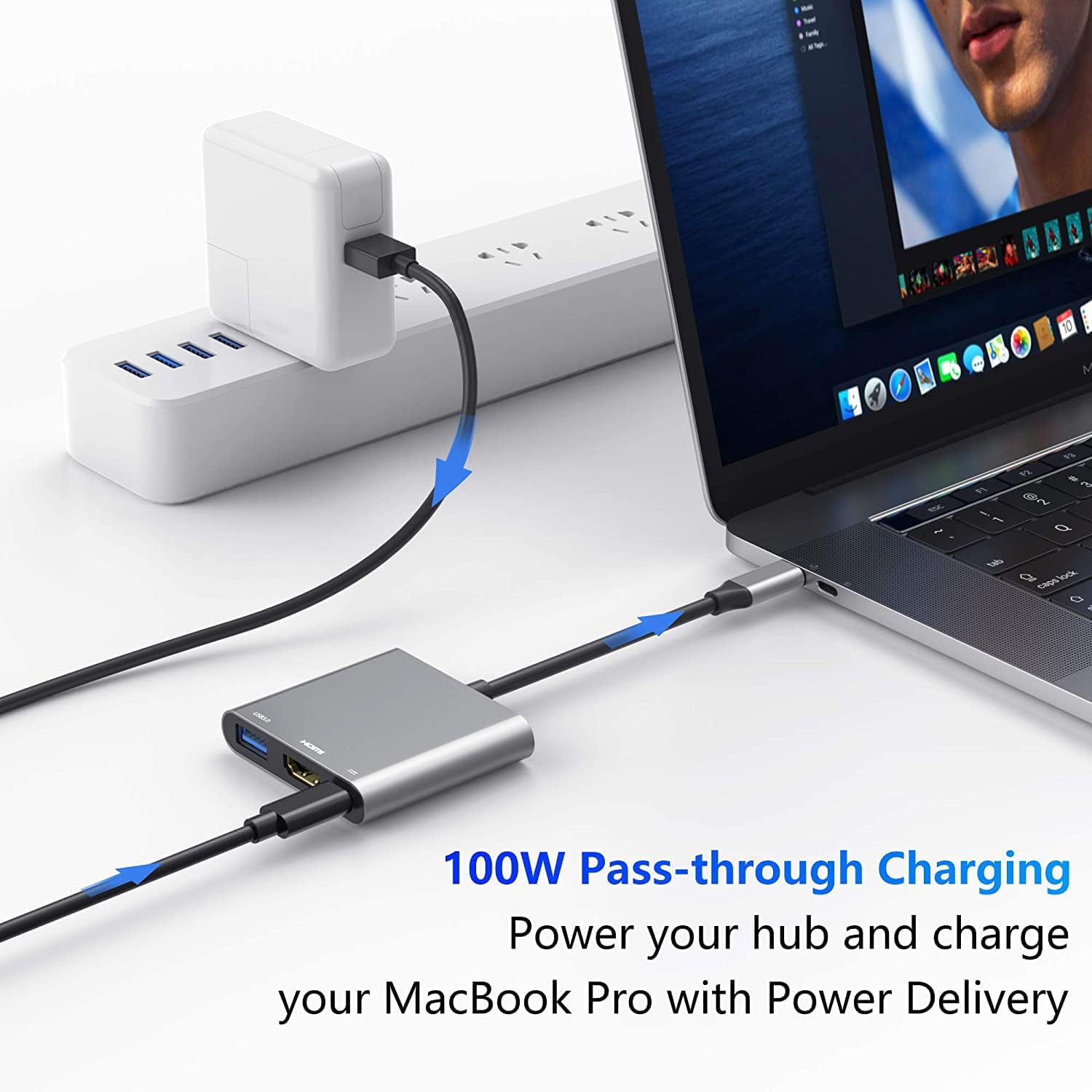 REQO USB-C Digital AV Multiport Adapter,Digital AV Dongle with HDMI 4K@60Hz & USB-A 3.0 & 100W Charge for iPhone 15, MacBook Pro Air M1 M2 M3, iPad Pro, iMac, Samsung S24 and More