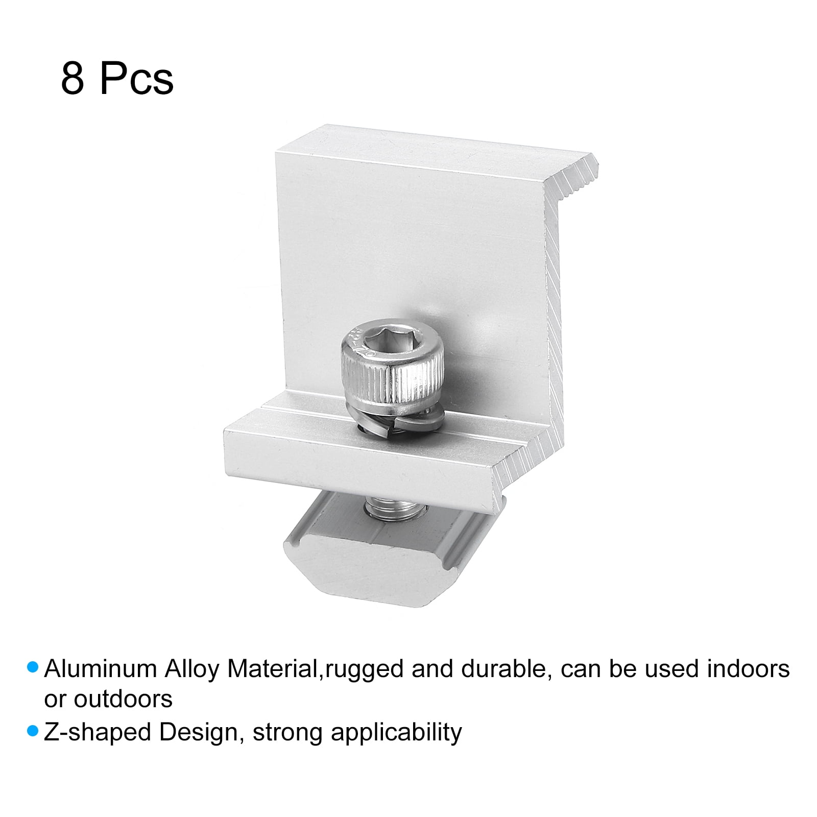 Uxcell 8Pcs Solar End Clamp, 35mm Aluminum Adjustable Solar Panel Mounting Bracket Clamp Z Bracket Clamps, Silver