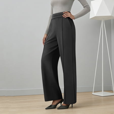 ClodeEU Women s High Waist Wide Leg Elastic Waist Pants Casual Loose Breathable Summer Trousers with Pockets Black Women s Plus XXL