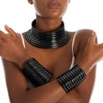thumbnail image 1 of Ensembles de Bijoux Collier Ras du Cou Réglable avec 2 Bracelets en Cuir Gothique pour Femmes et Filles, 1 of 4