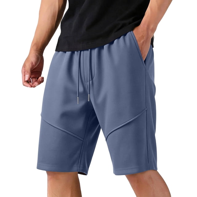 RKSTN Mens Shorts Running Shorts Stretch Solid Color Comfort Drawstring Workout Shorts with Pockets(Navy ,L)