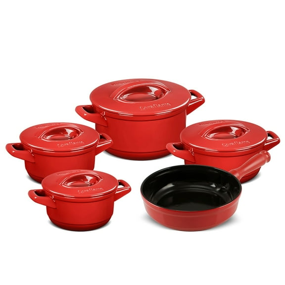 9 Piece Cookware Set Tomato Red with Ceramic Lid - Non-toxic Cookware, Casserole and Frying Pan Set for Healthy Cooking, Dishwasher Safe