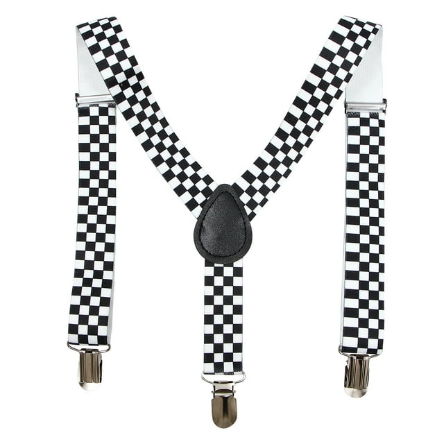 Checkered Clipon Braces Elastic Yback Suspender (Black+White