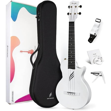 Enya Musical Tenor Ukulele 26 Inch Carbon Fiber Cutaway, White, 5.84 lb