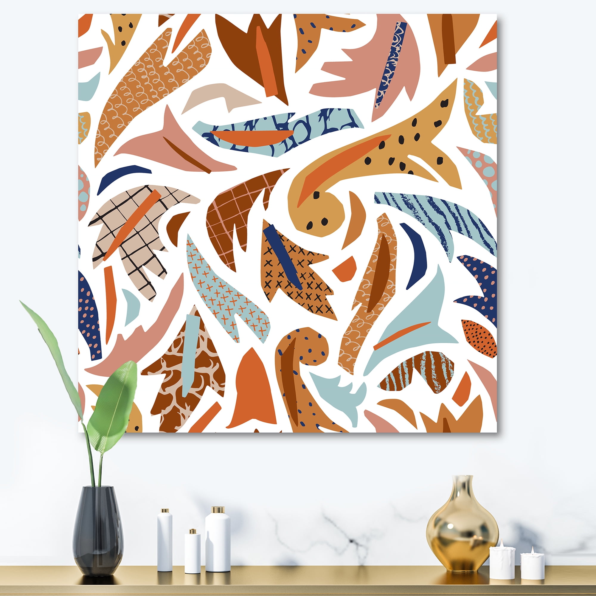 Designart ' Baroque Inspired Stylized Doodles Shapes ' Bohemian & Eclectic Canvas Wall Art Print
