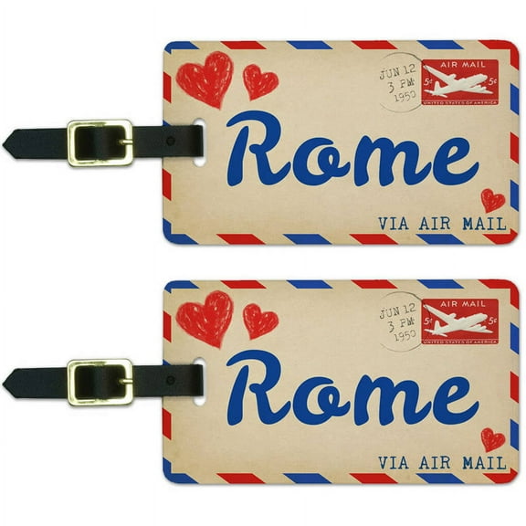 Air Mail Postcard Love for Rome Luggage Suitcase Carry-On ID Tags, Set of 2