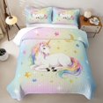 thumbnail image 2 of Metsweet Kawaii Unicorn Quilt Full, Gradient Stars Print Full Bedspread Sets, 2 of 7