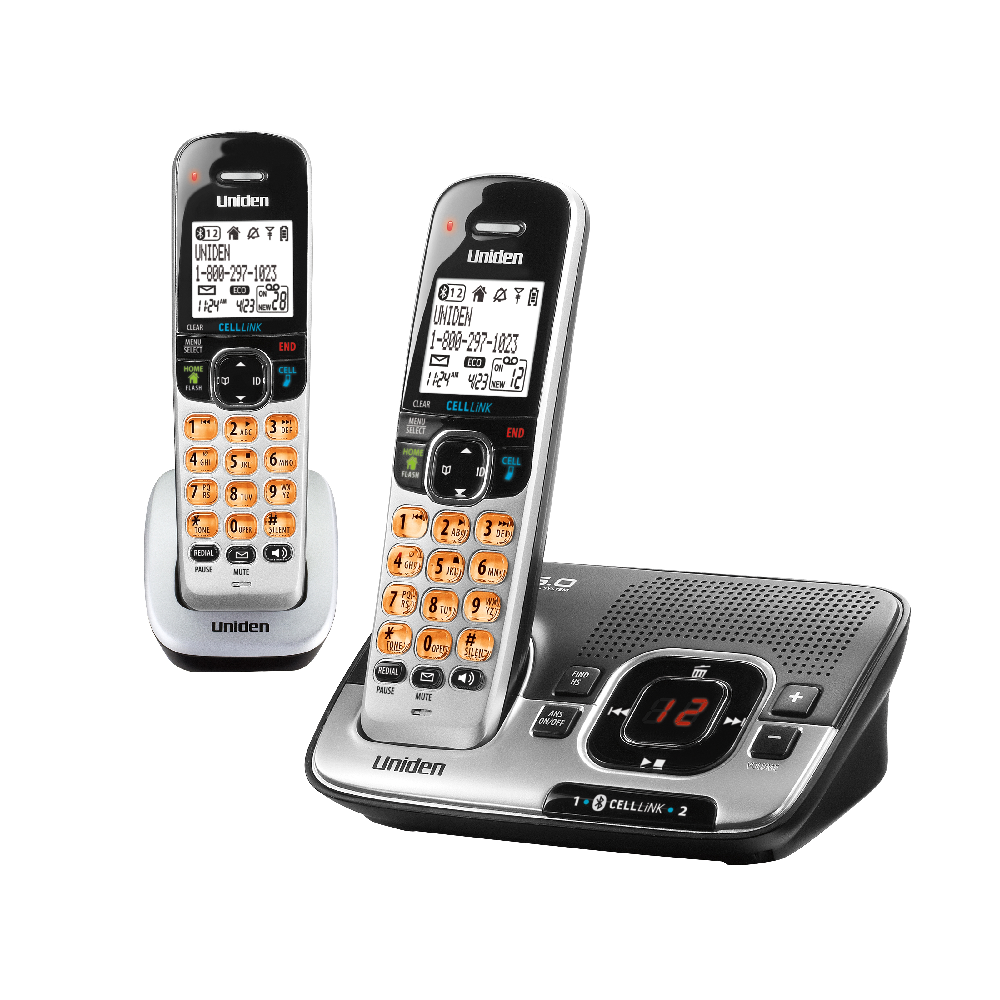Uniden D1780-2BT DECT 6.0 1.90 GHz Cordless Phone, Black, Silver - image 2 of 2