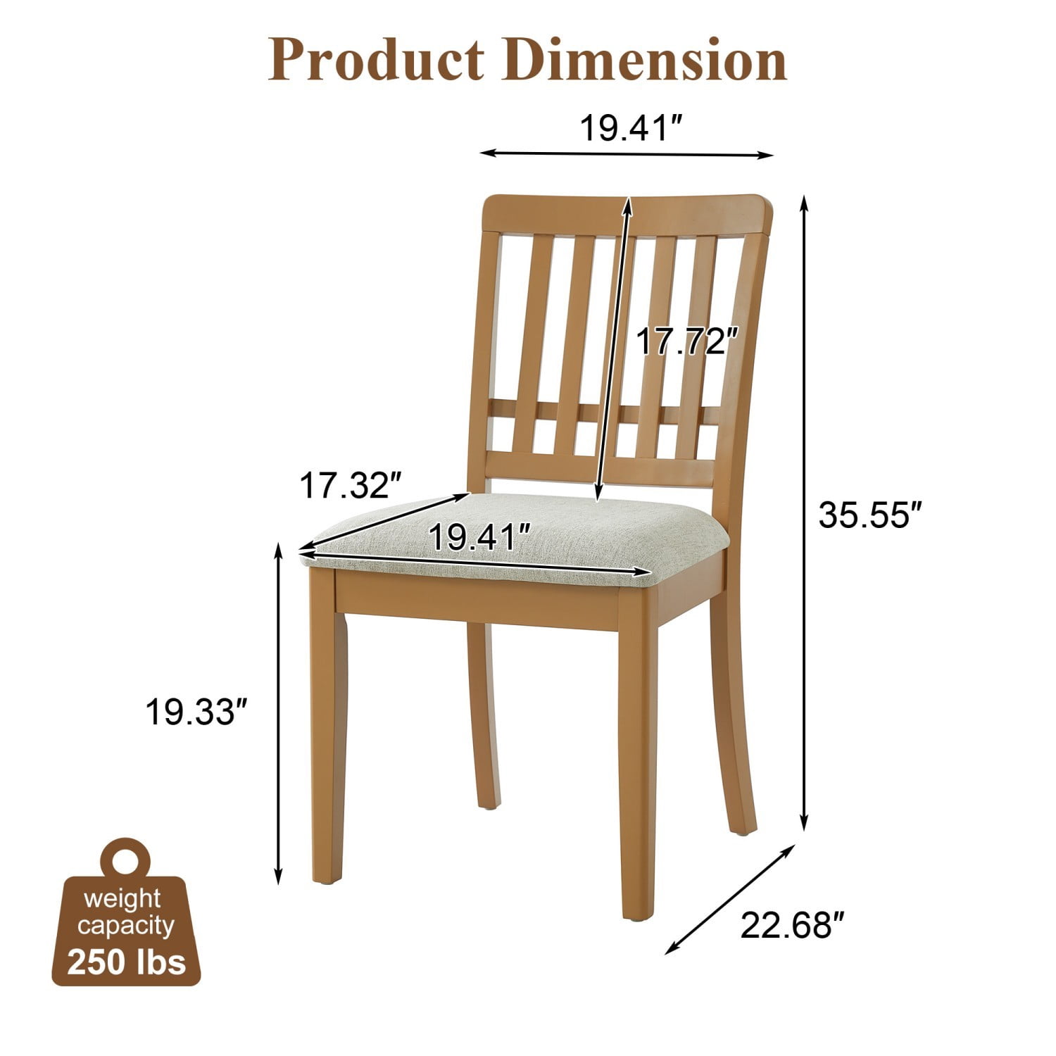 Modern Scandinavian Dining Chairs Set of 2 Curved Wood Backrest Fabric Seat Rubber Wood Frame Kitchen Chairs for Dining Room Apartment, Light Brown