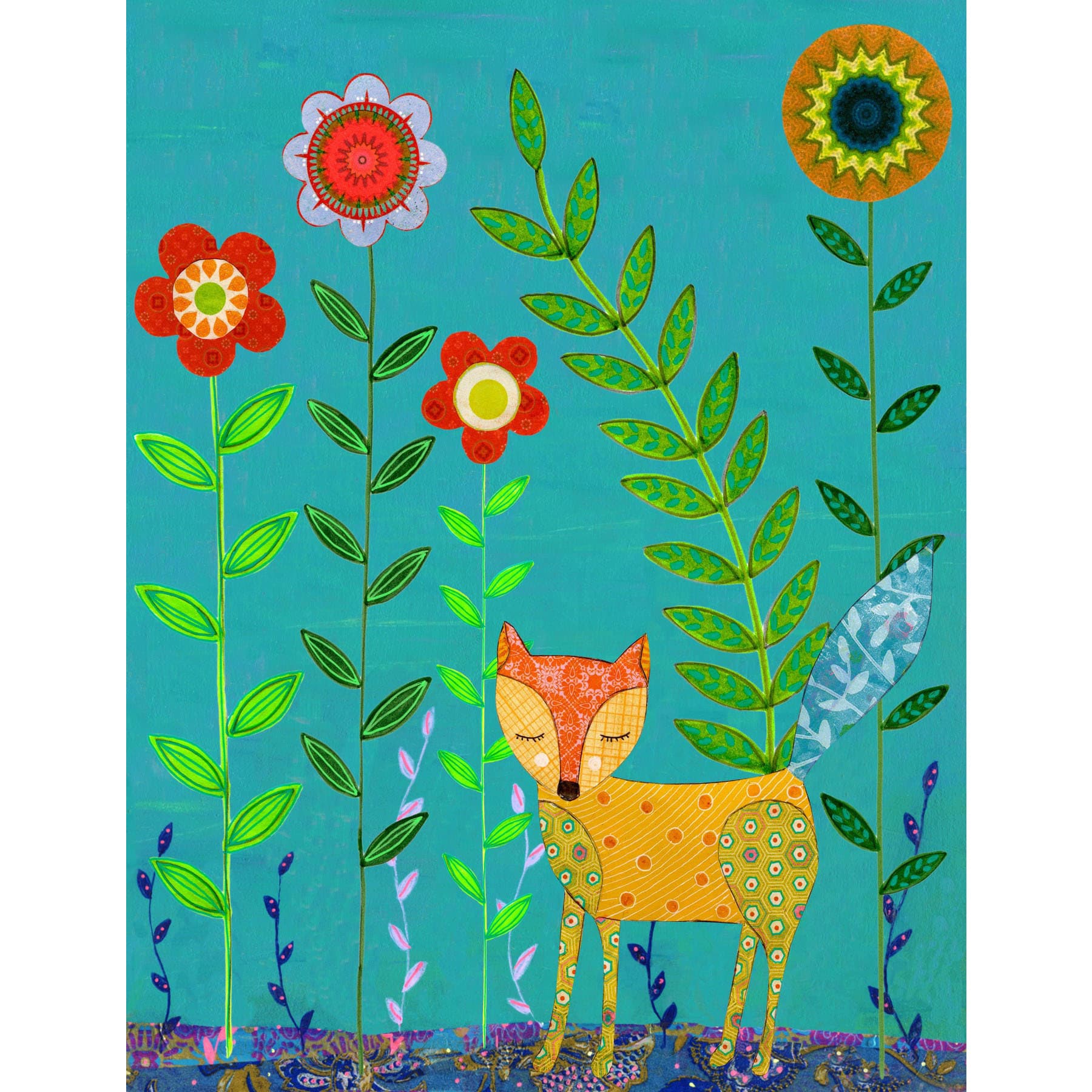 "Yellow Fox" Painting Print on Wrapped Canvas