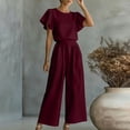 thumbnail image 4 of Dvprdro Crewneck Ruffle Sleeve Top and High Waist Wide Leg Pants Set for Women Elastic Waist Summer Casual, 4 of 7