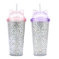 thumbnail image 2 of Set de vasos con popote My Shop Gato glitter rosa y morado 370ml, 2 of 2