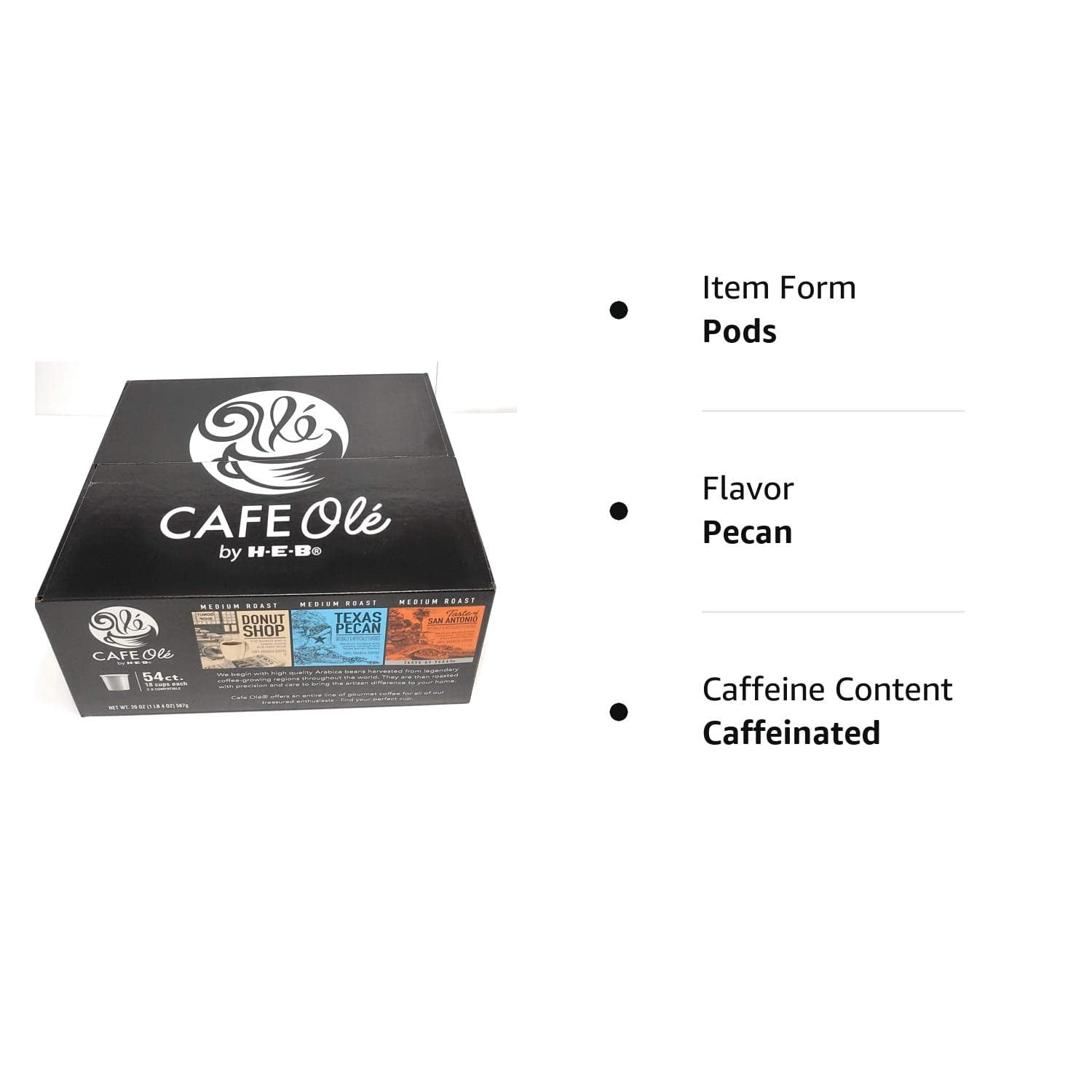 Cafe Ole Single Serve Keurig K-Cup Coffee Pods Variety Pack Taste San Antonio, Texas Pecan & Donut Shop 54 count (54 Count)