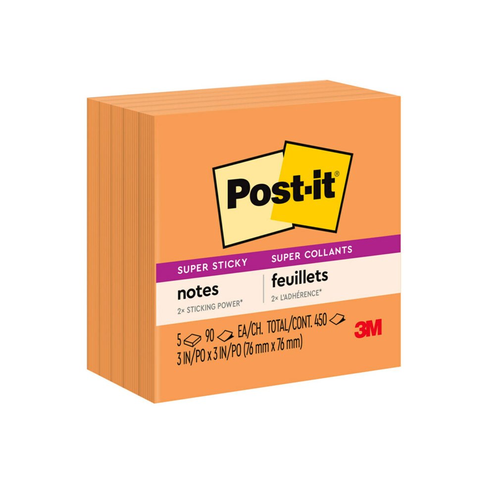 Post-it Super Sticky Notes Neon Orange 5 pack, 3