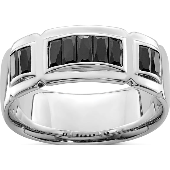 Sterling Silver Rhodium-Plated Black Cz Grooved Ring (Size 11) Made In Thailand qr6360-11