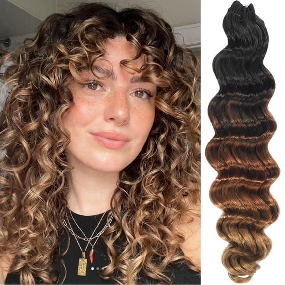 18 Inch Ocean Wave Crochet Hair T1 30 27 7 Packs Deep Wave Crochet Braids 126 Strands Brown Blonde Ombre Wavy Curly Braiding Hair Pre looped Crochet Hair Extensions for Women