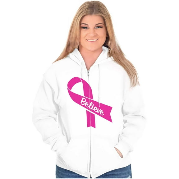 Breast Cancer Awareness Believe Zip Hoodie Sweatshirt Women Brisco Brands S