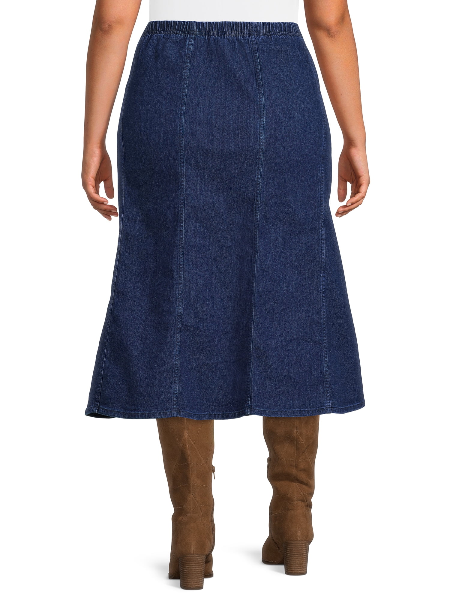 JMS Just My Size by Hanes Women's Plus Size Midi Pull-On Denim Skirt