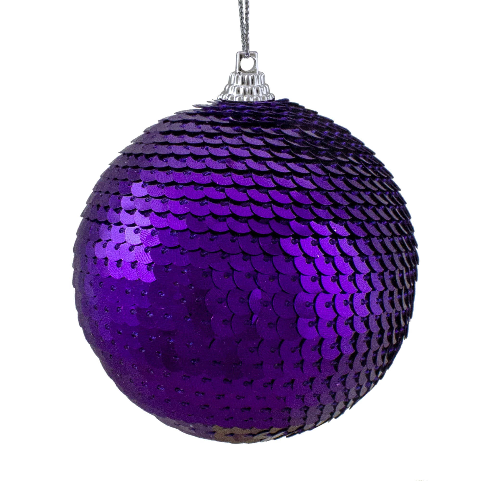 Large Christmas Ball Christmas Ornament Rustic Silver Drop Diamond Dark Purple 