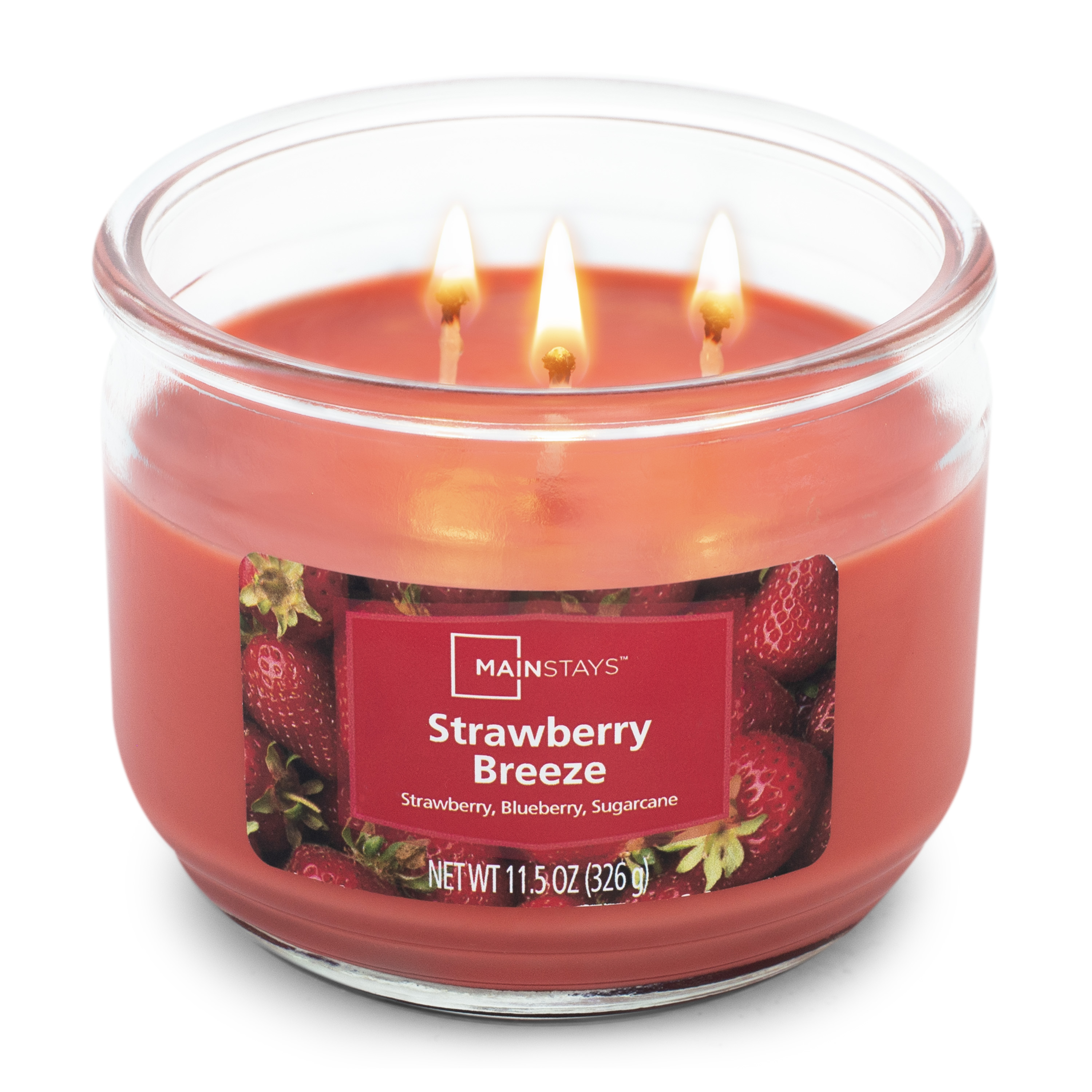 Mainstays Strawberry Breeze Scented Jar Candle 3 Wick , 11.5 oz